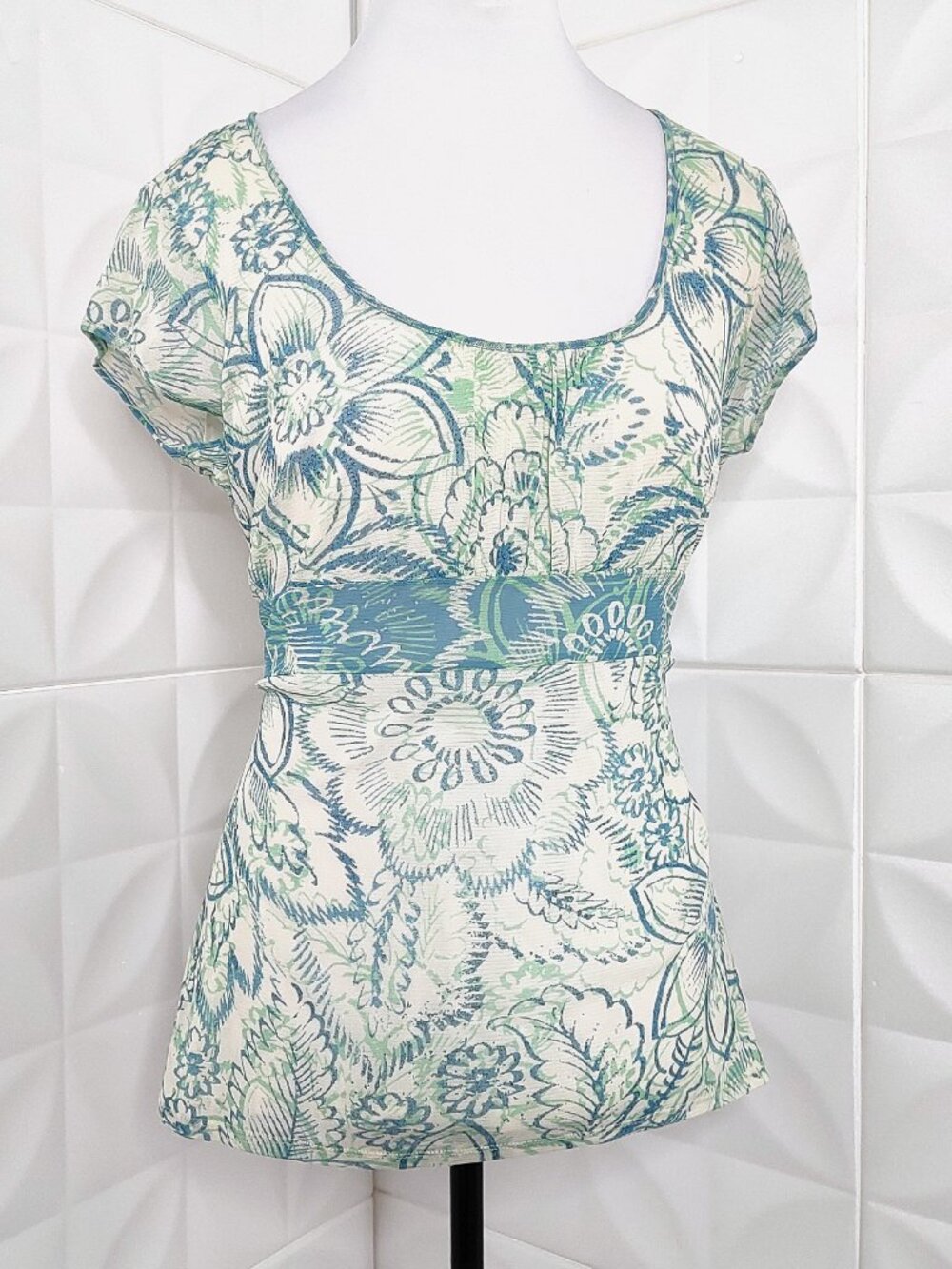 Vintage Y2K Mesh Babydoll Top Back Bow Floral Blue Axcess Fairy Coquette L